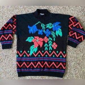 Vtg 80’s Keneth Too Top Womens Neon Color Pop Acrylic Knit Sweater USA NOS L